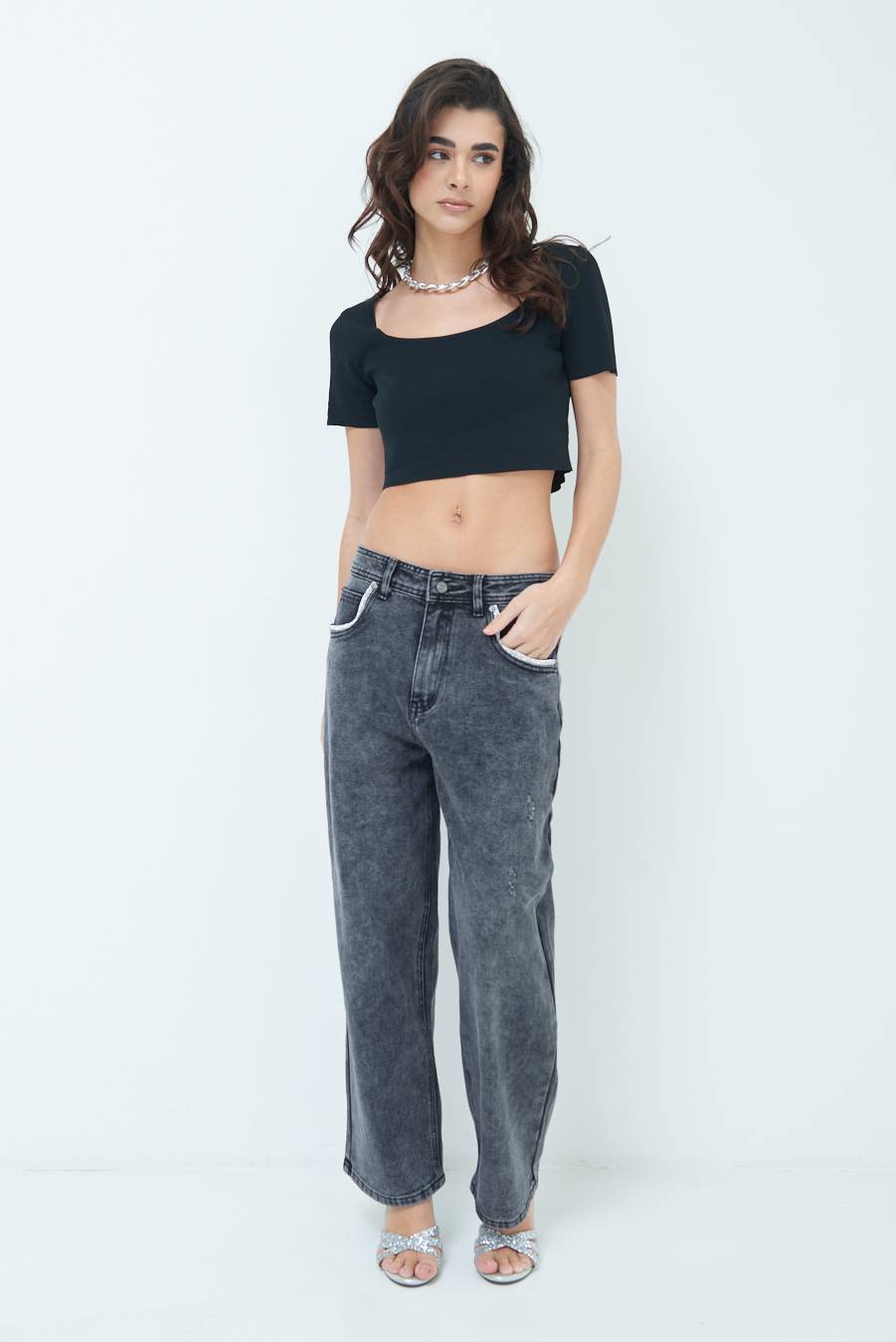 Kikisix JEANS NERO ACCESSORIO TASCA JEANS Sconto