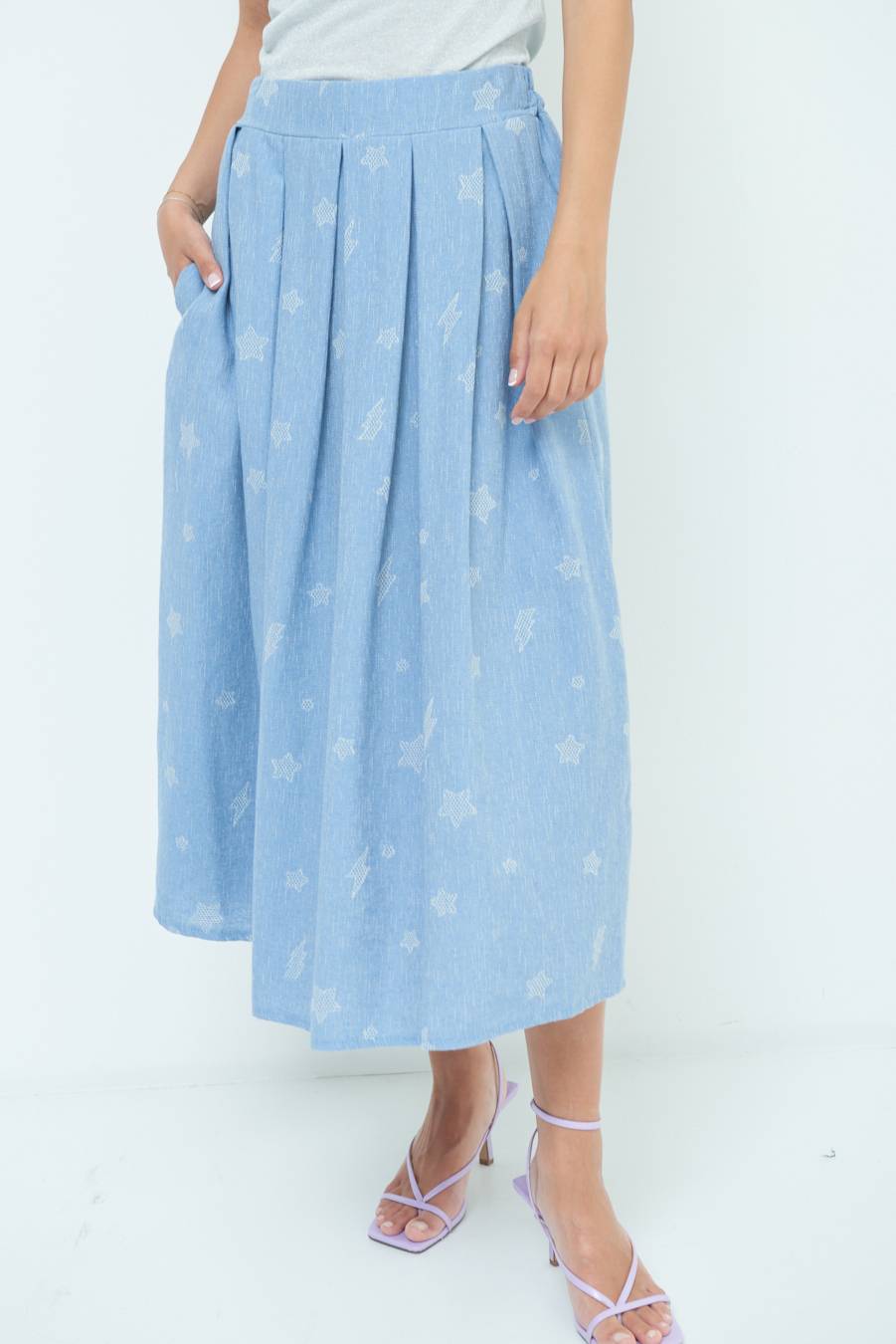 Kikisix GONNA CON STELLE E FULMINI CELESTE Outlet