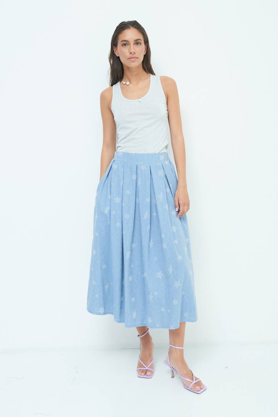 Kikisix GONNA CON STELLE E FULMINI CELESTE Outlet