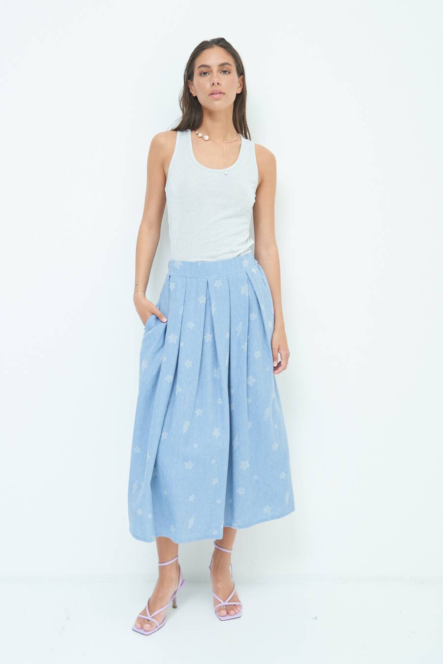 Kikisix GONNA CON STELLE E FULMINI CELESTE Outlet