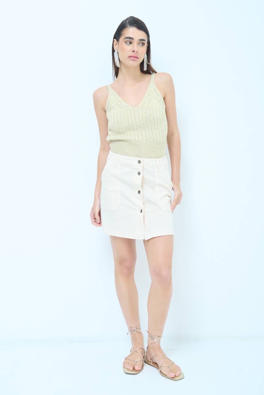 Kikisix MINIGONNA BOTTONI DV. BEIGE Vendita Economica