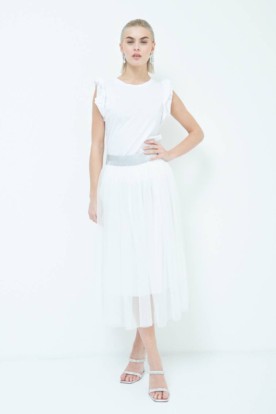 Kikisix GONNA TULLE BIANCO Grande vendita