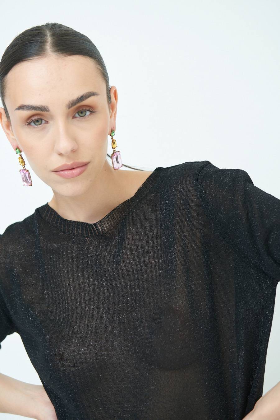Kikisix MAGLIA LUREX PARICOLLO NERO Vendite stagionali