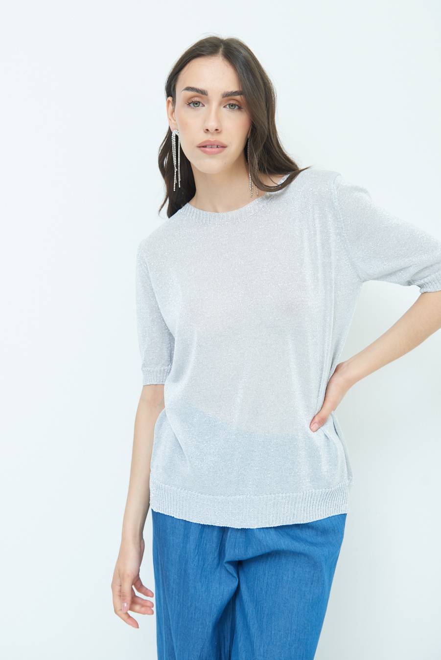 Kikisix MAGLIA LUREX PARICOLLO ARGENTO Black Friday