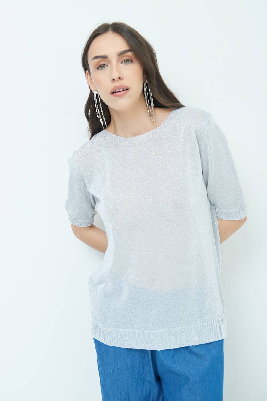 Kikisix MAGLIA LUREX PARICOLLO ARGENTO Black Friday