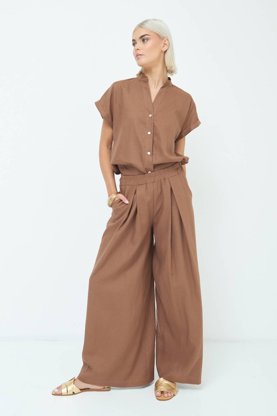 Kikisix PANTA PALAZZO CON PINCE CIOCCOLATO Online Outlet