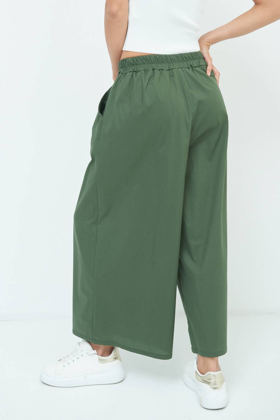 Kikisix PANTALONE CROP ELASTICO UNITO VERDE MILITARE Offerte esclusive