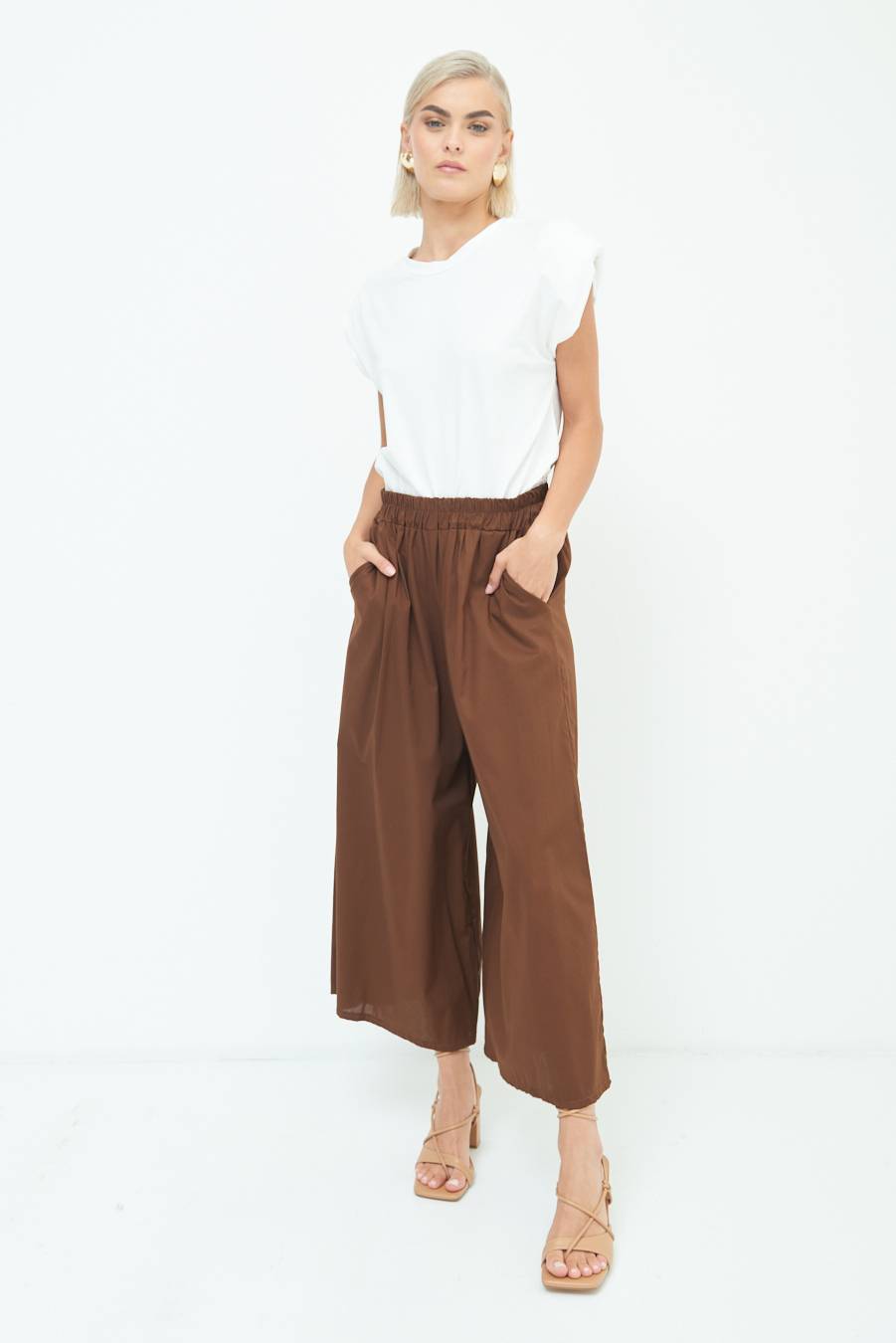 Kikisix PANTALONE CROP ELASTICO UNITO CIOCCOLATO Lightning offer