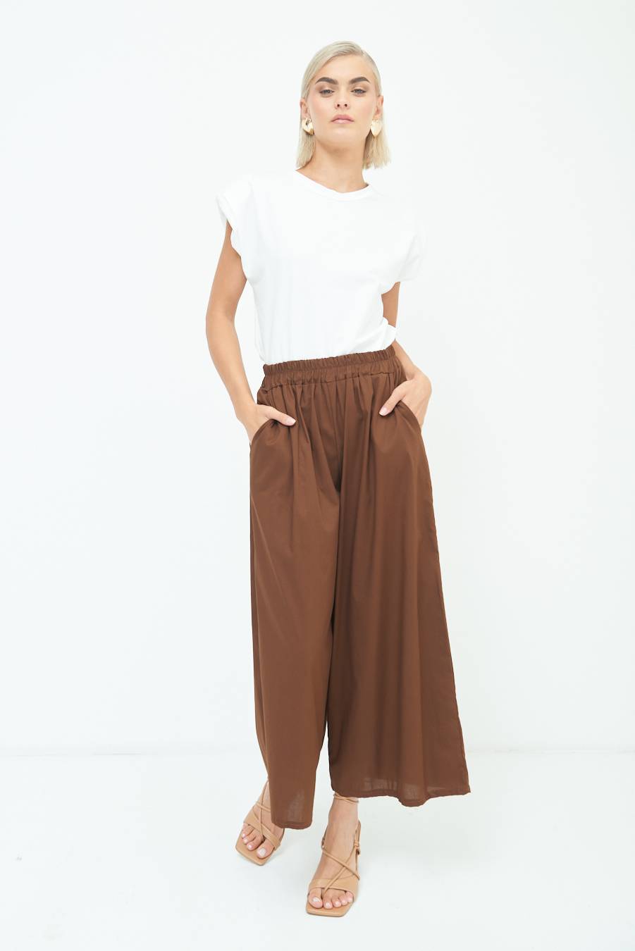 Kikisix PANTALONE CROP ELASTICO UNITO CIOCCOLATO Lightning offer