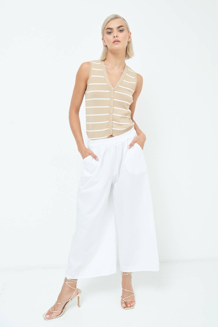 Kikisix PANTALONE CROP ELASTICO UNITO BIANCO Nuovi prodotti