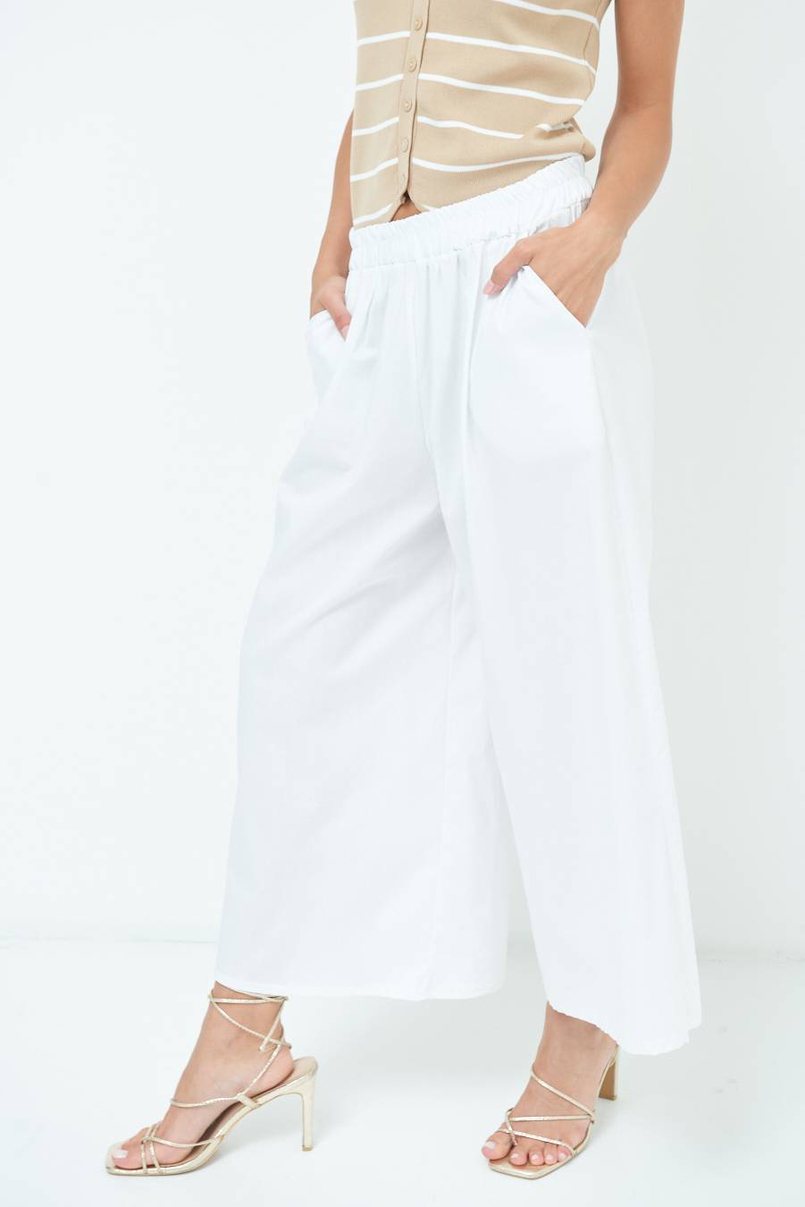 Kikisix PANTALONE CROP ELASTICO UNITO BIANCO Nuovi prodotti