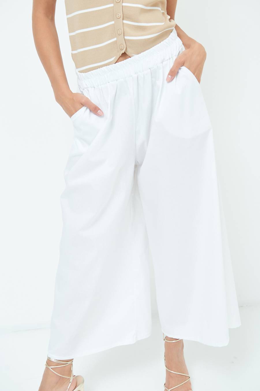 Kikisix PANTALONE CROP ELASTICO UNITO BIANCO Nuovi prodotti