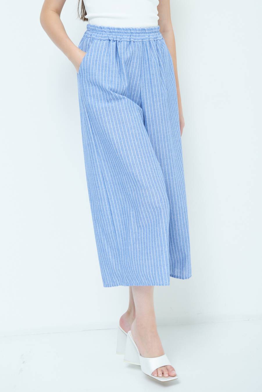 Kikisix PANTALONE CROP ELASTICO RIGHE BLU Comprane uno, ottenene uno gratis