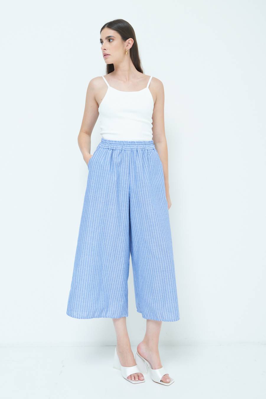 Kikisix PANTALONE CROP ELASTICO RIGHE BLU Comprane uno, ottenene uno gratis