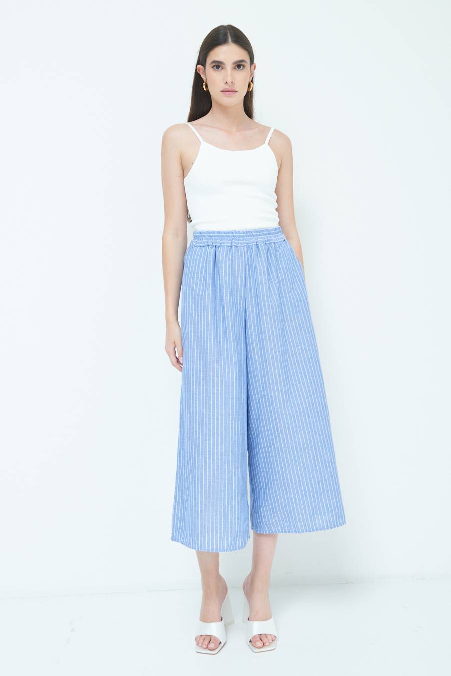 Kikisix PANTALONE CROP ELASTICO RIGHE BLU Comprane uno, ottenene uno gratis