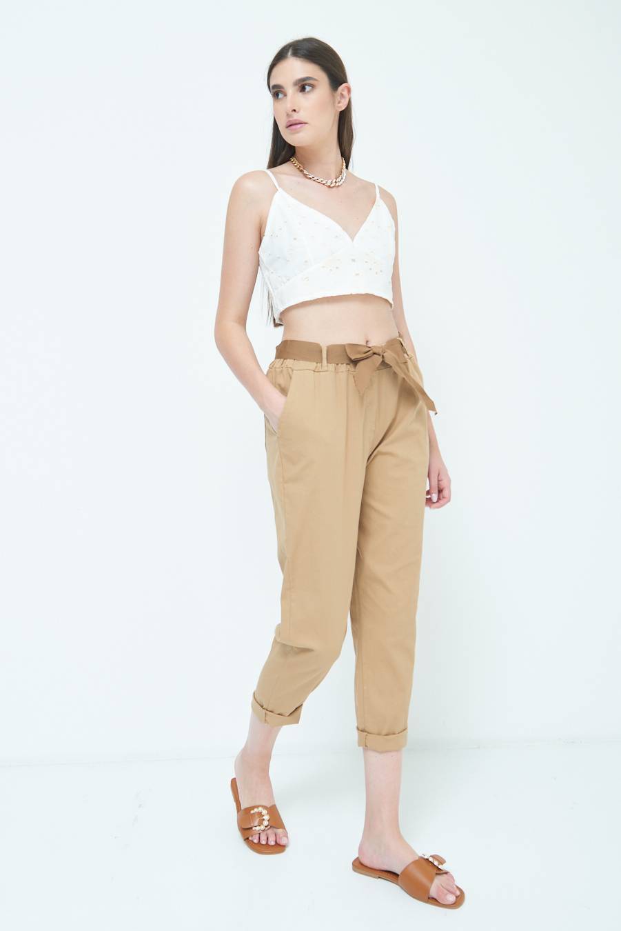 Kikisix PANTALONE DRITTO CON RISVOLTO CAMMELLO Offerte giornaliere