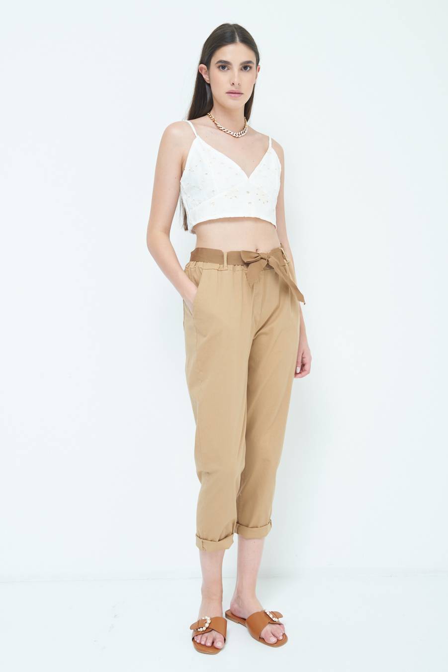 Kikisix PANTALONE DRITTO CON RISVOLTO CAMMELLO Offerte giornaliere