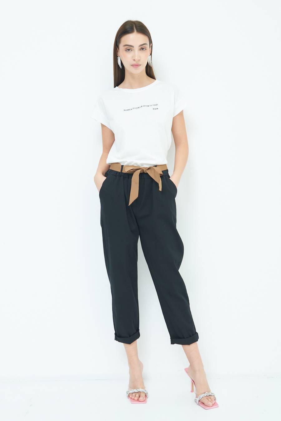 Kikisix PANTALONE DRITTO CON RISVOLTO NERO Enormi risparmi