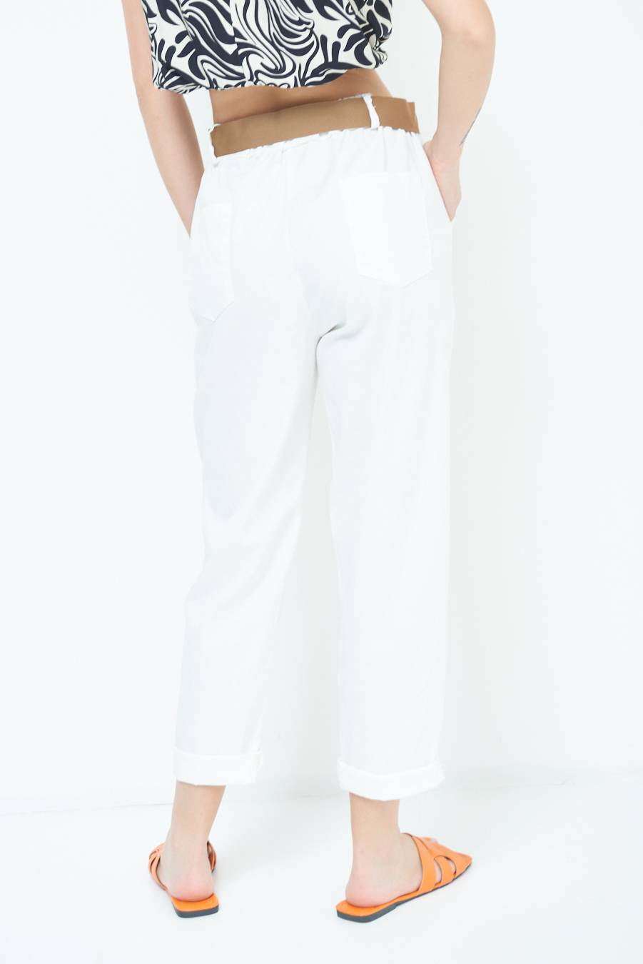 Kikisix PANTALONE DRITTO CON RISVOLTO BIANCO Sconti VIP