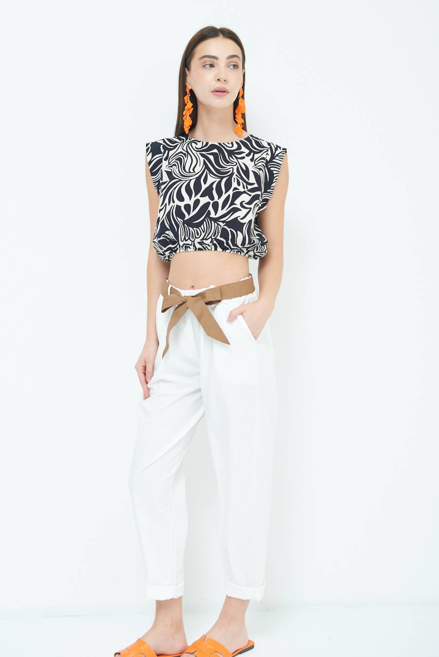 Kikisix PANTALONE DRITTO CON RISVOLTO BIANCO Sconti VIP