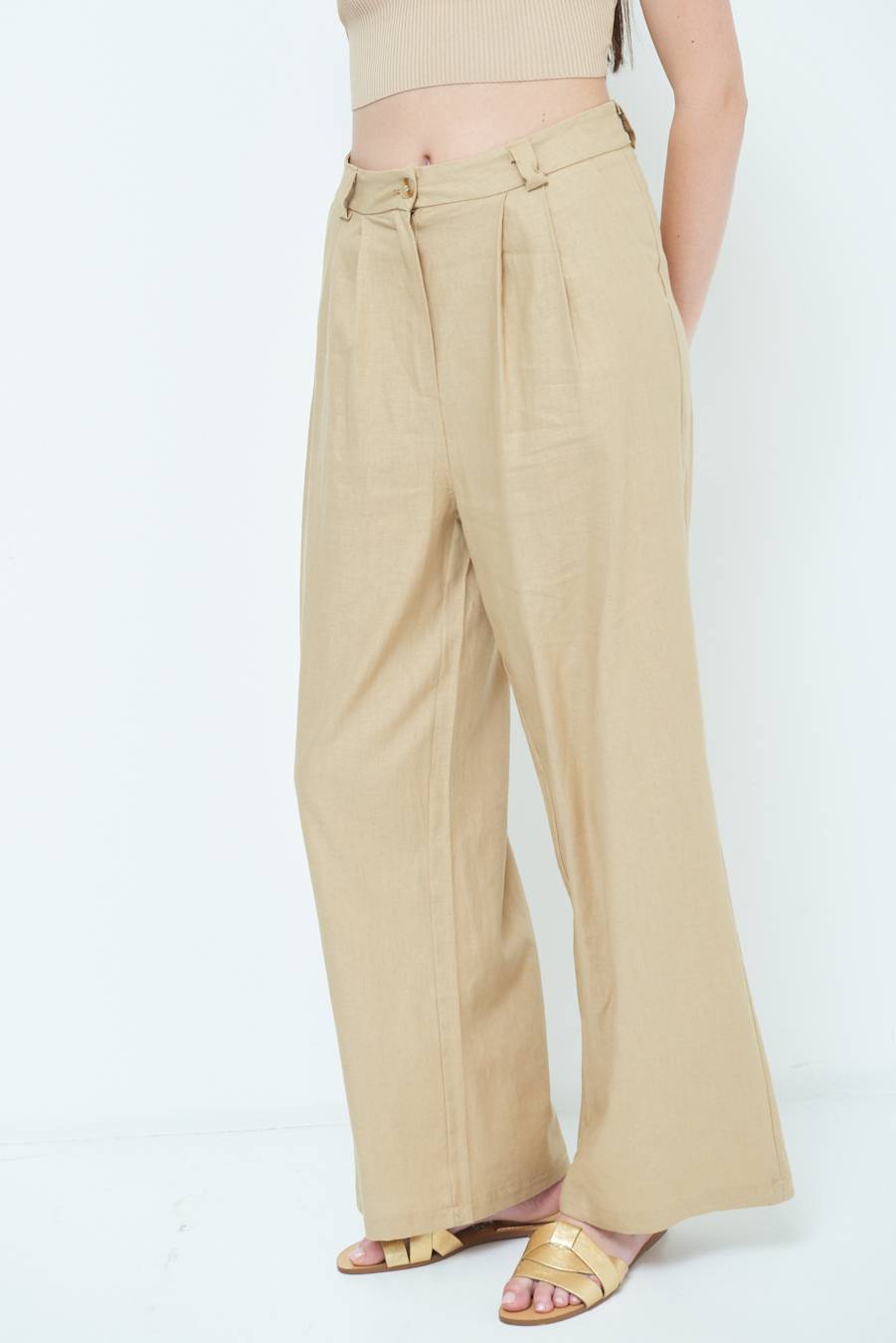 Kikisix PANTA PALAZZO CON PINCE NATURALE Prezzo basso