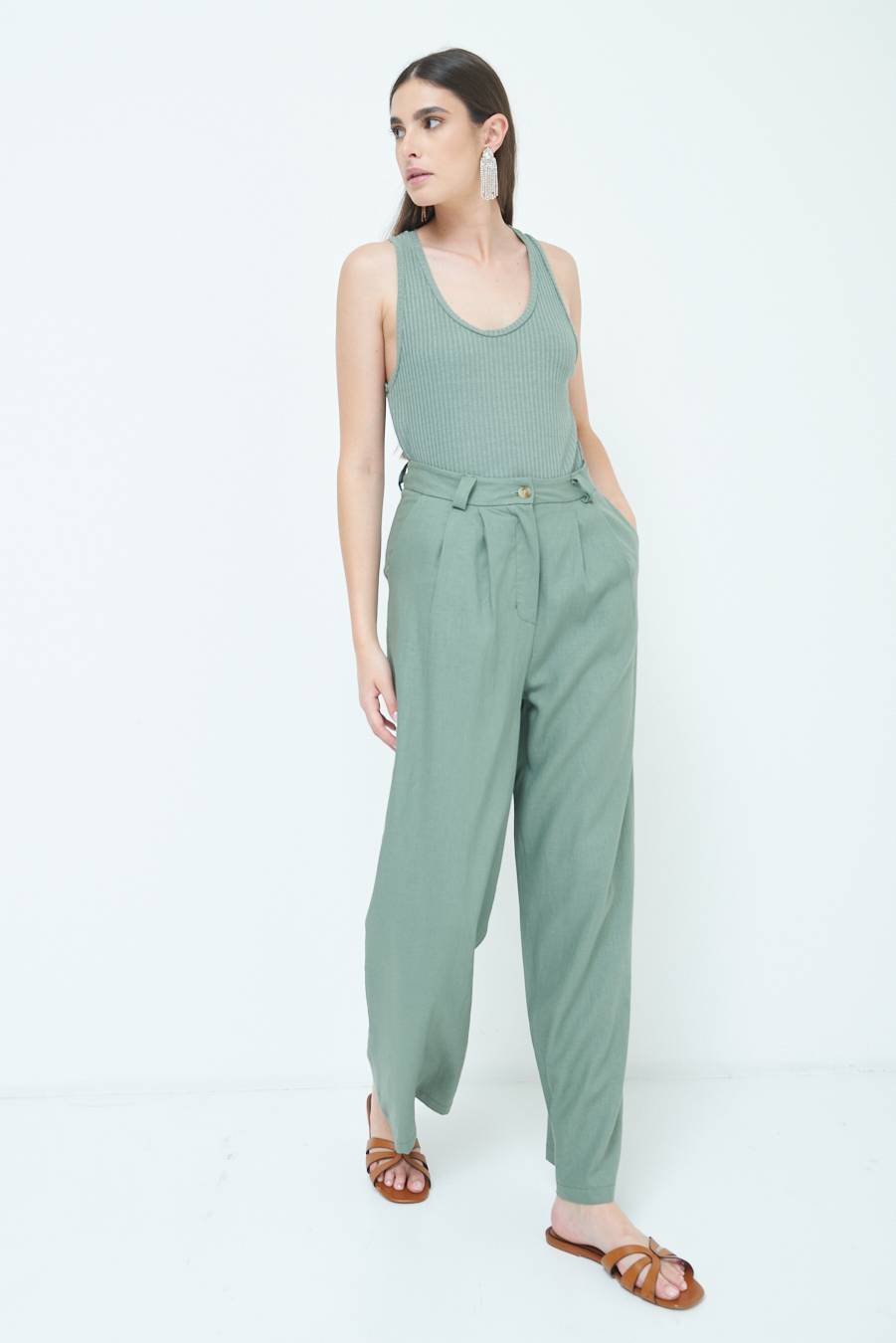 Kikisix PANTA PALAZZO CON PINCE VERDE MILITARE Super Saving Price