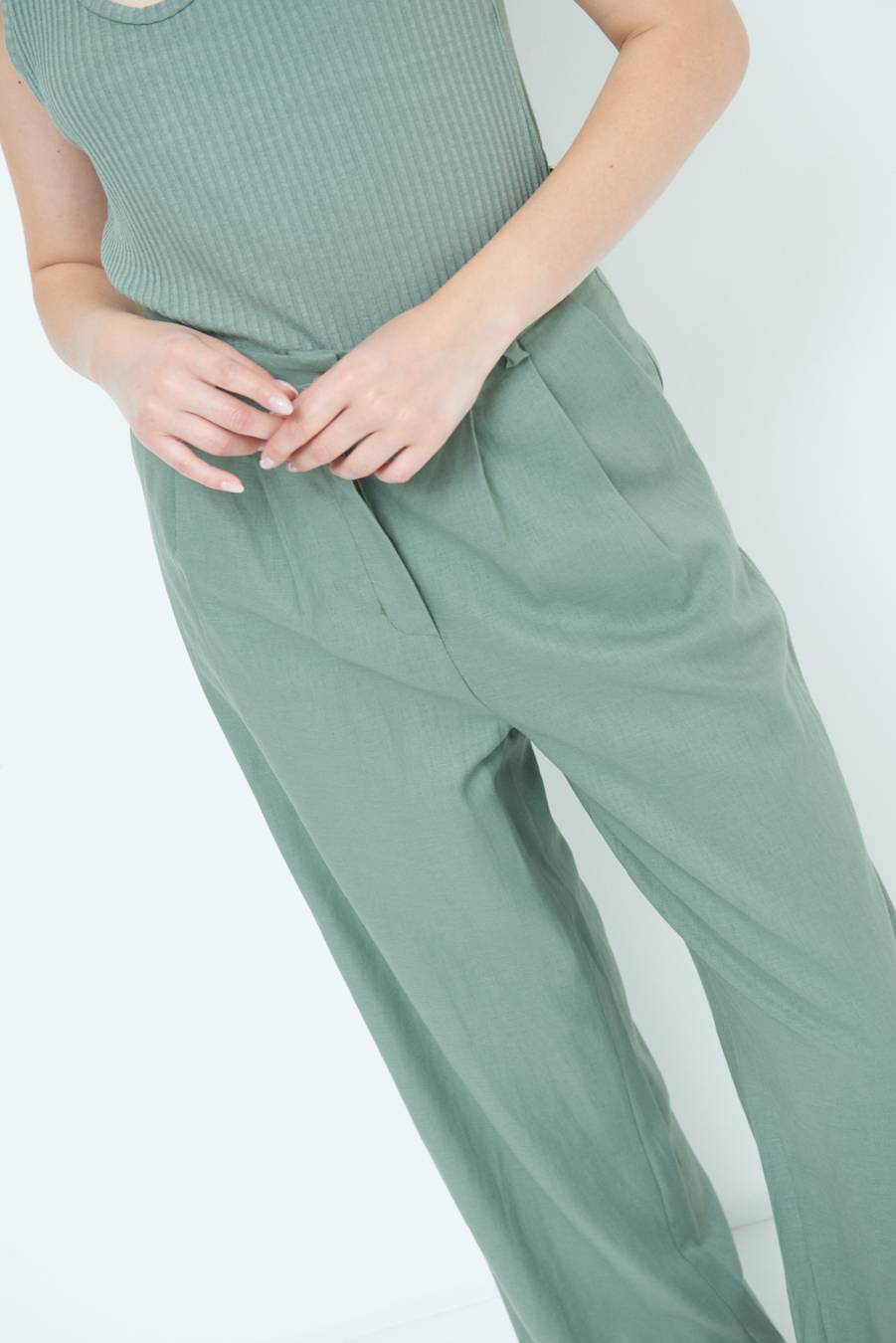 Kikisix PANTA PALAZZO CON PINCE VERDE MILITARE Super Saving Price
