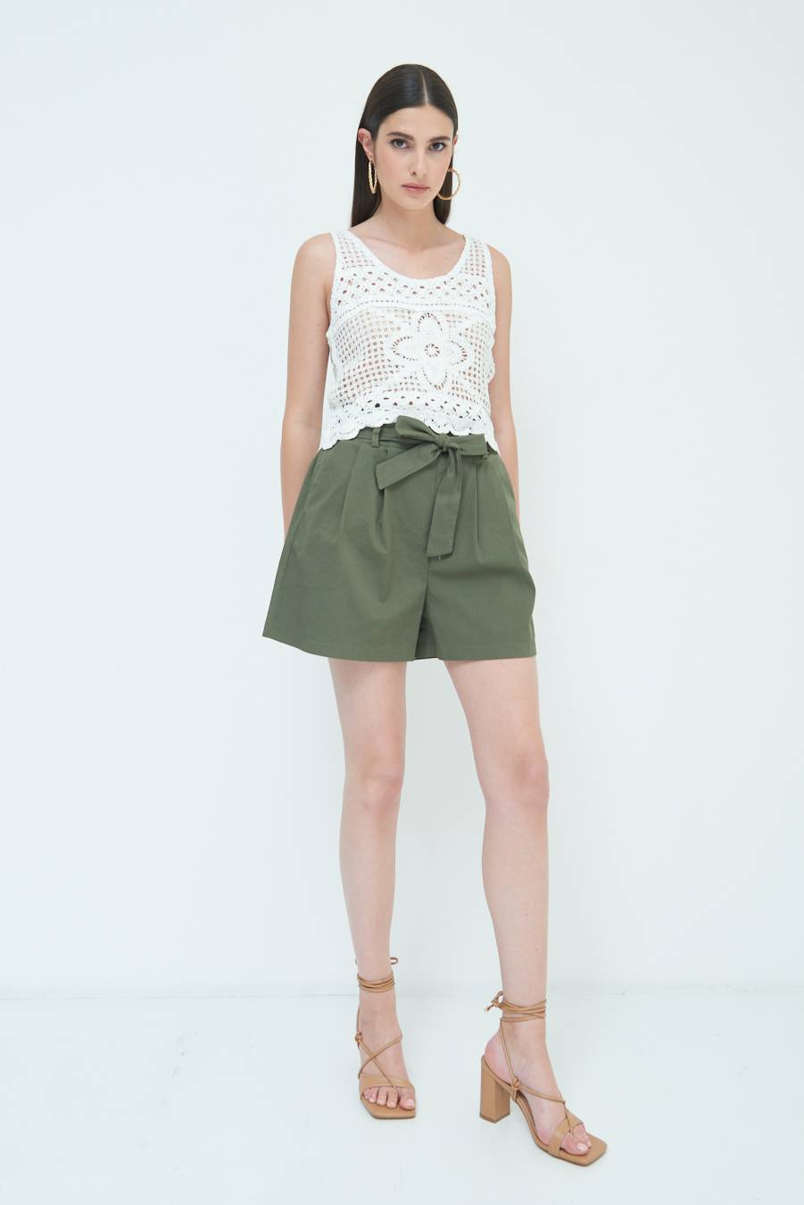Kikisix SHORT CON CINTURA FASCIA VERDE MILITARE Super sconto