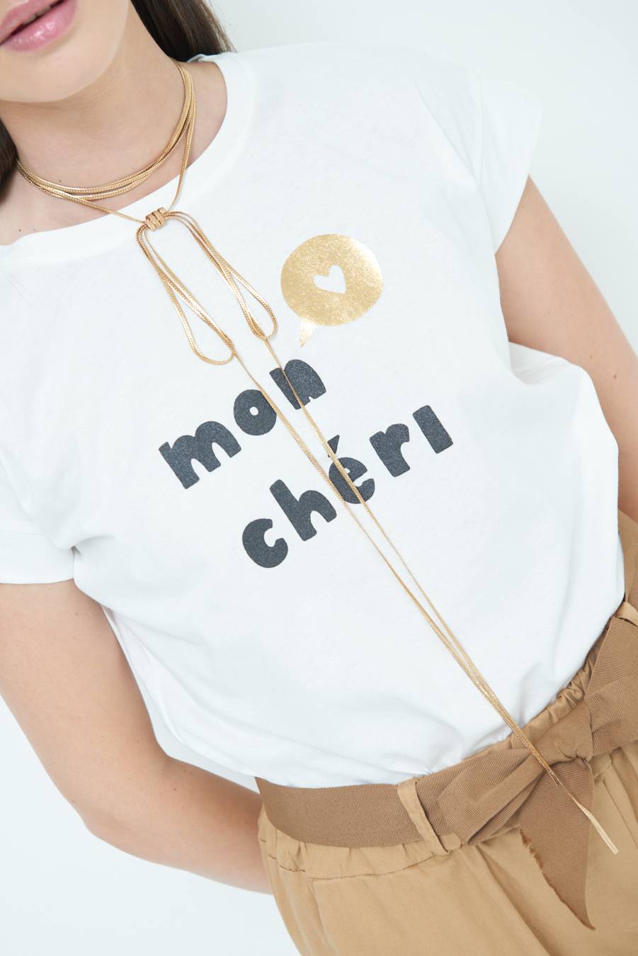 Kikisix T-SHIRT "MON CHERI" PANNA Black Friday Prezzi