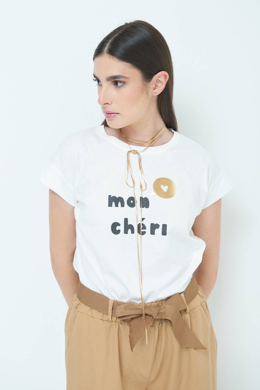 Kikisix T-SHIRT "MON CHERI" PANNA Black Friday Prezzi
