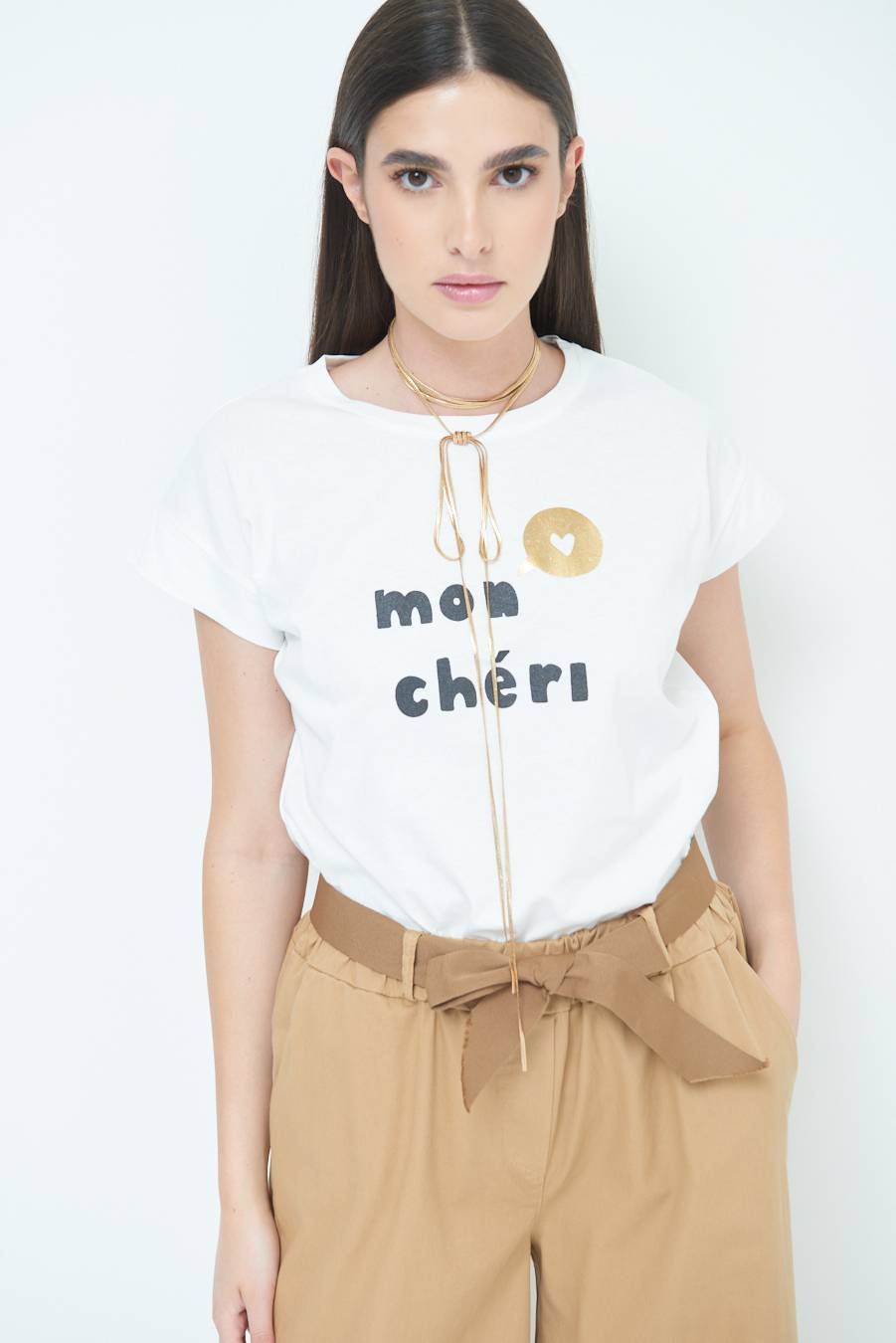 Kikisix T-SHIRT "MON CHERI" PANNA Black Friday Prezzi