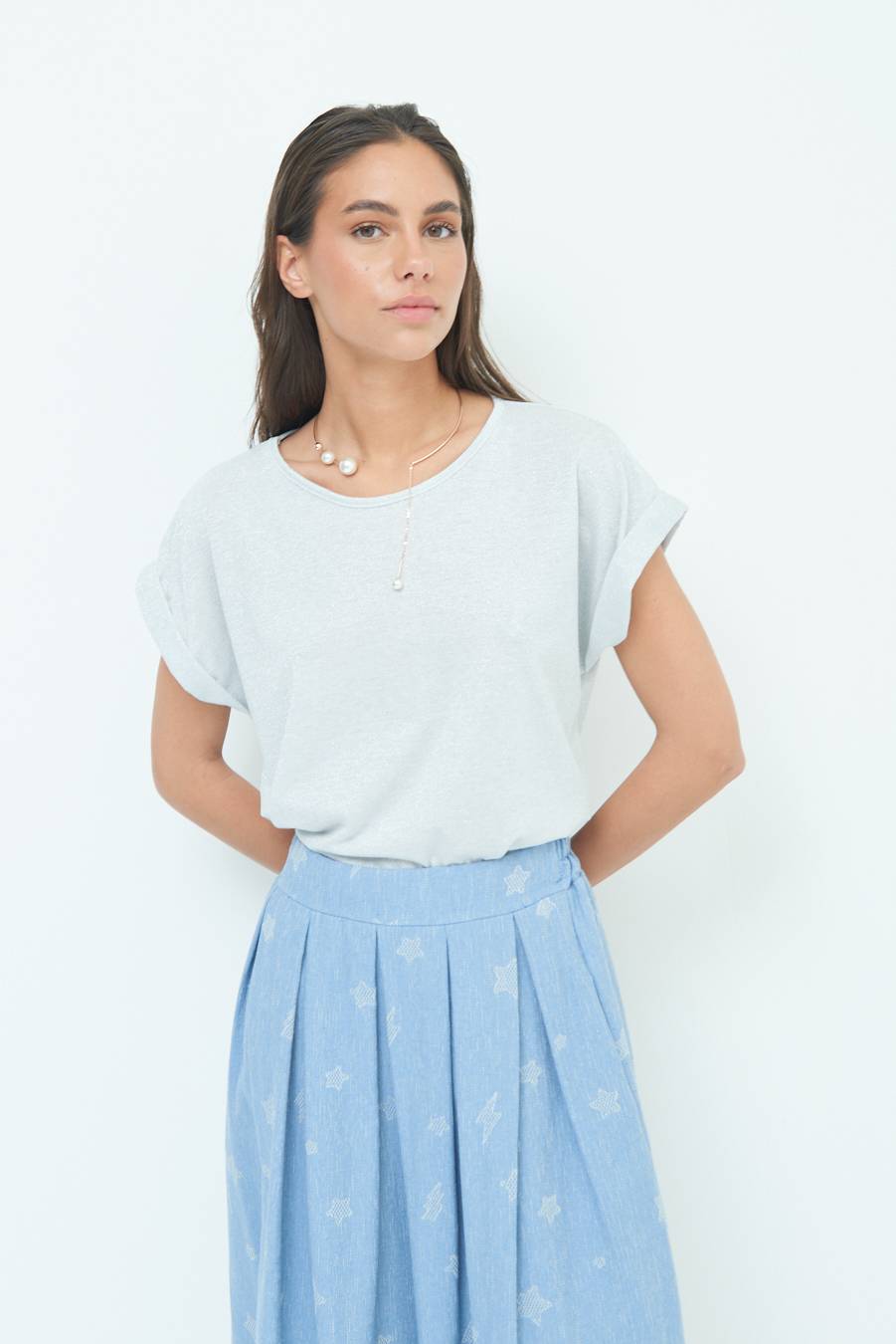 Kikisix T-SHIRT OVER CON RISVOLTO LUREX ARGENTO In Linea