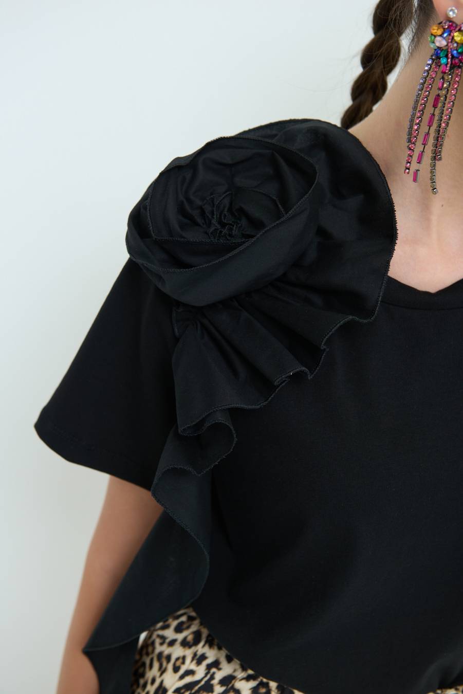 Kikisix T-SHIRT FIORE POPELINE NERO Negozi Online