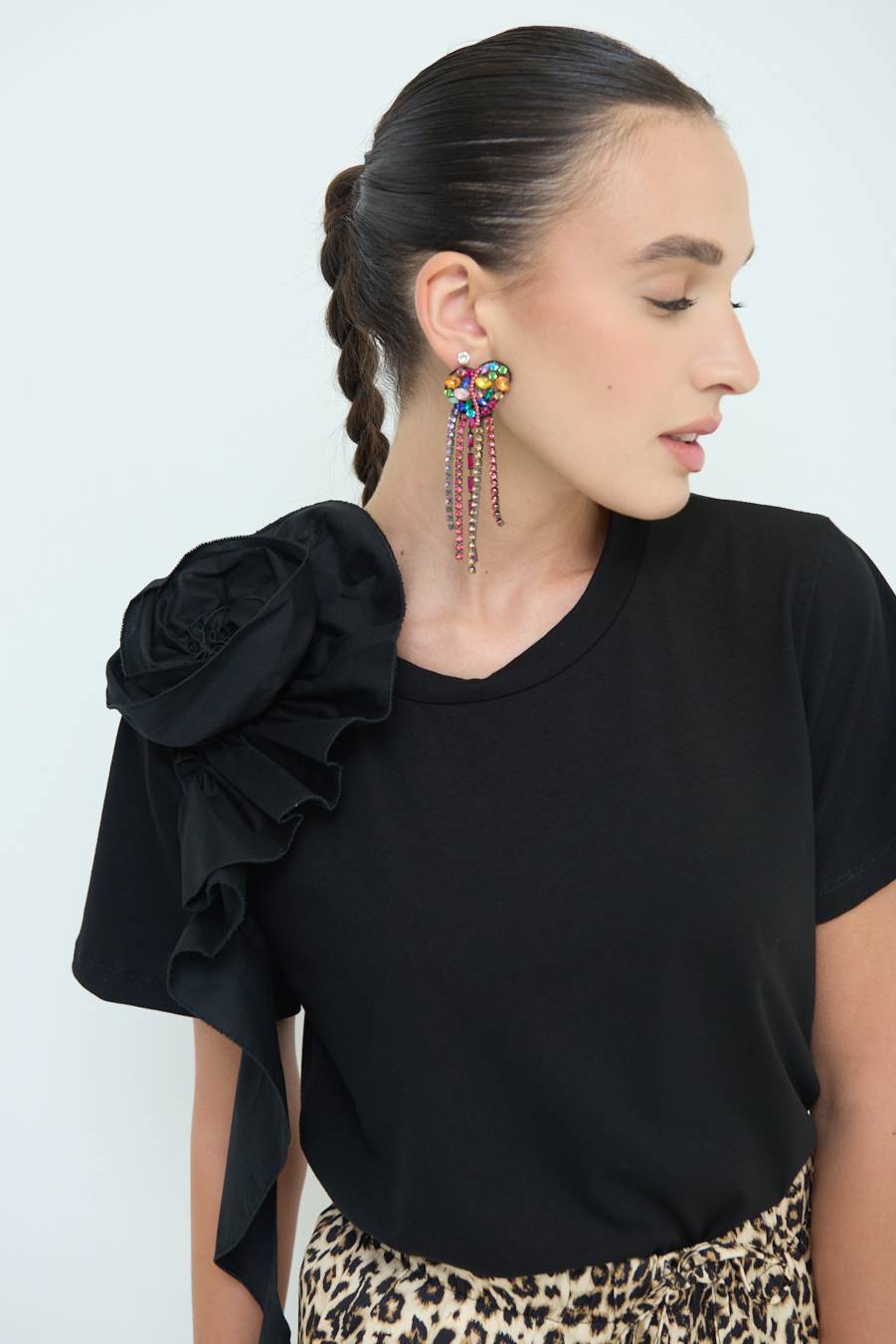 Kikisix T-SHIRT FIORE POPELINE NERO Negozi Online