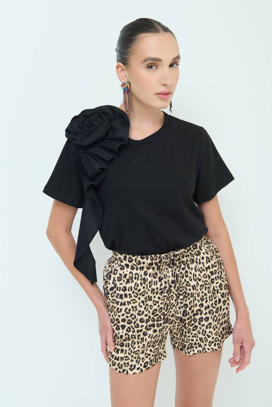 Kikisix T-SHIRT FIORE POPELINE NERO Negozi Online