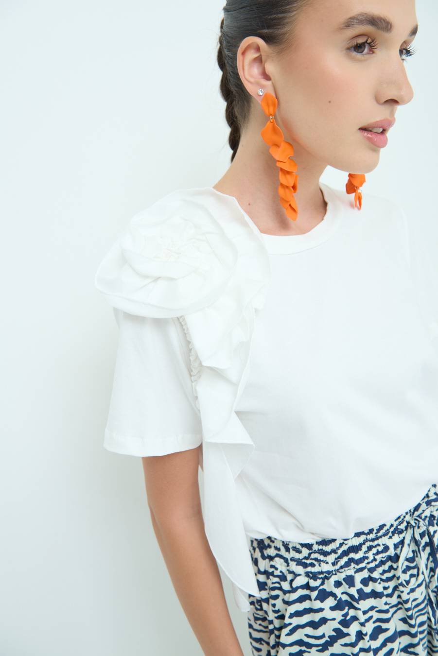 Kikisix T-SHIRT FIORE POPELINE BIANCO Acquista Ora