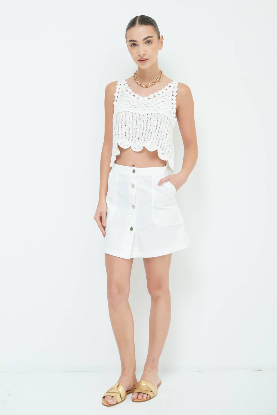 Kikisix CROP TOP MACRAME BIANCO Sottocosto