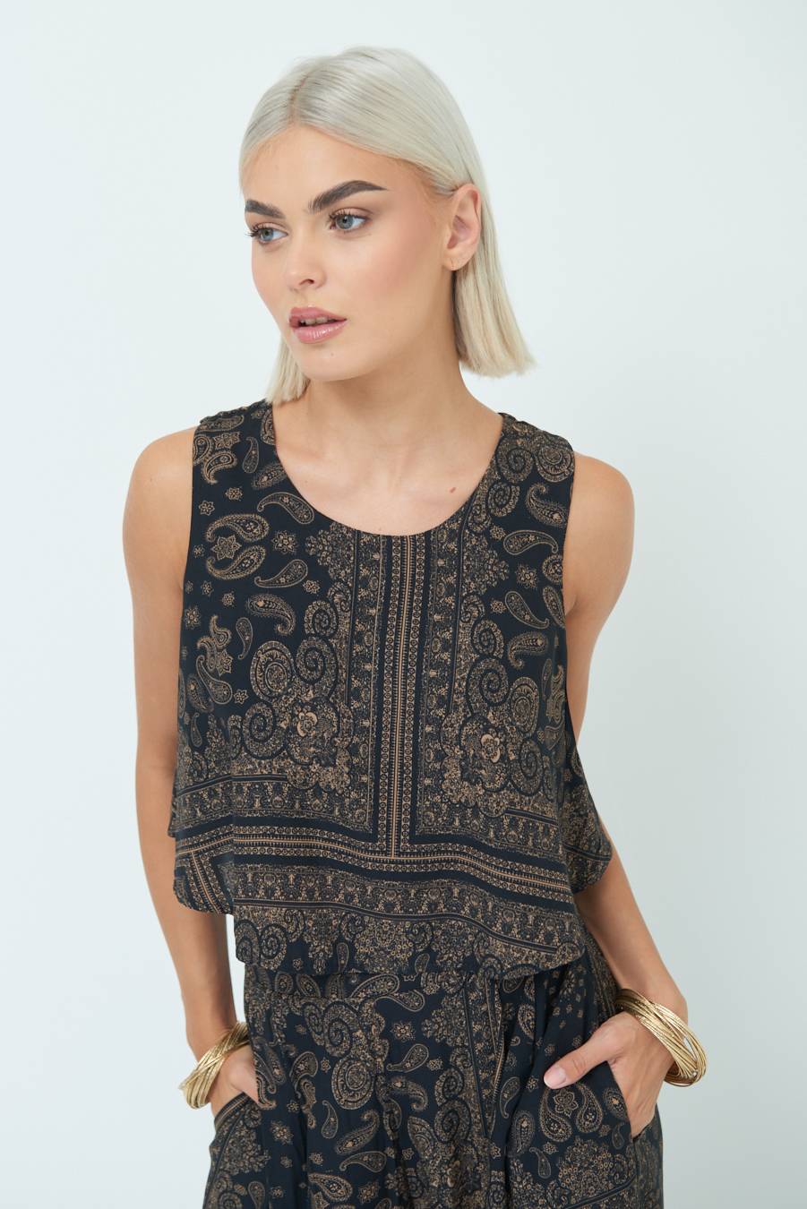 Kikisix CROP TOP STAMPA NERO Novità