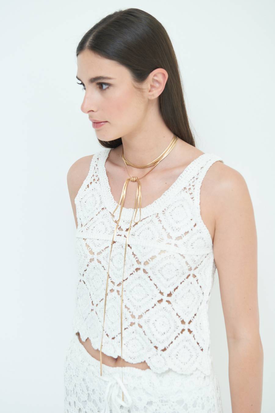 Kikisix TOP CROP MACRAME ROMBI BIANCO Vendita Calda