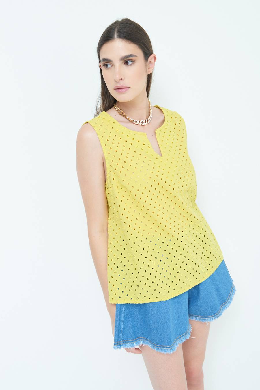 Kikisix TOP SMANICATO SANGALLO LIMONE Negozio