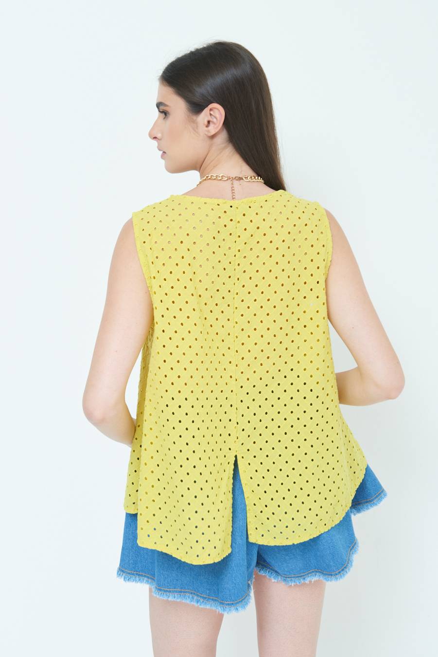 Kikisix TOP SMANICATO SANGALLO LIMONE Negozio