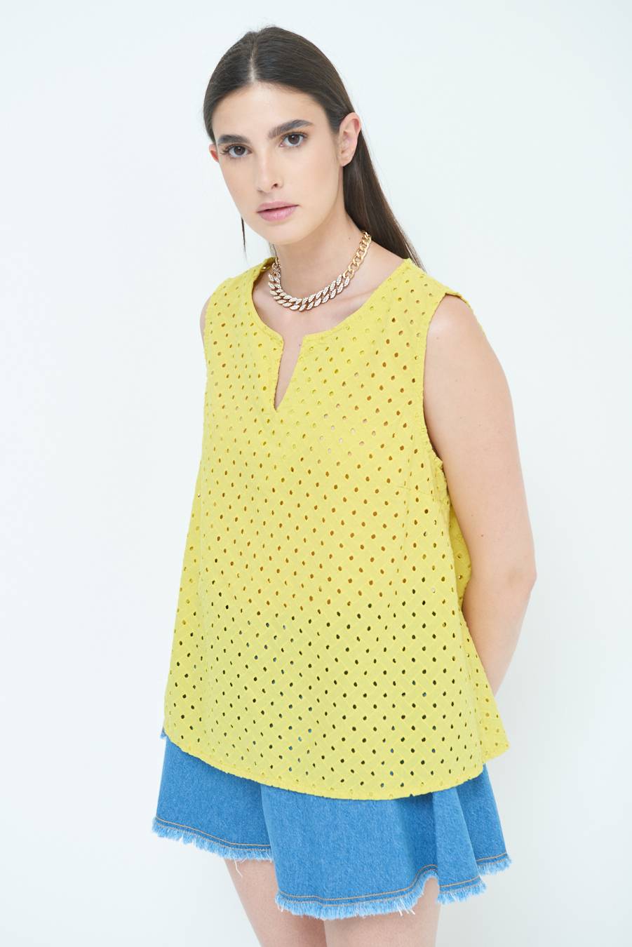 Kikisix TOP SMANICATO SANGALLO LIMONE Negozio