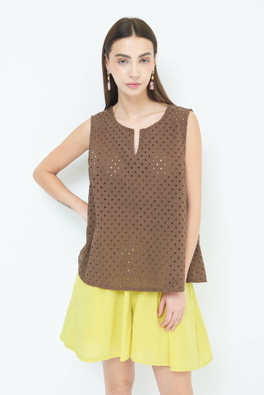 Kikisix TOP SMANICATO SANGALLO CIOCCOLATO In Saldo
