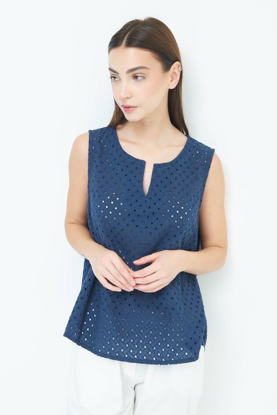 Kikisix TOP SMANICATO SANGALLO BLU Nuova