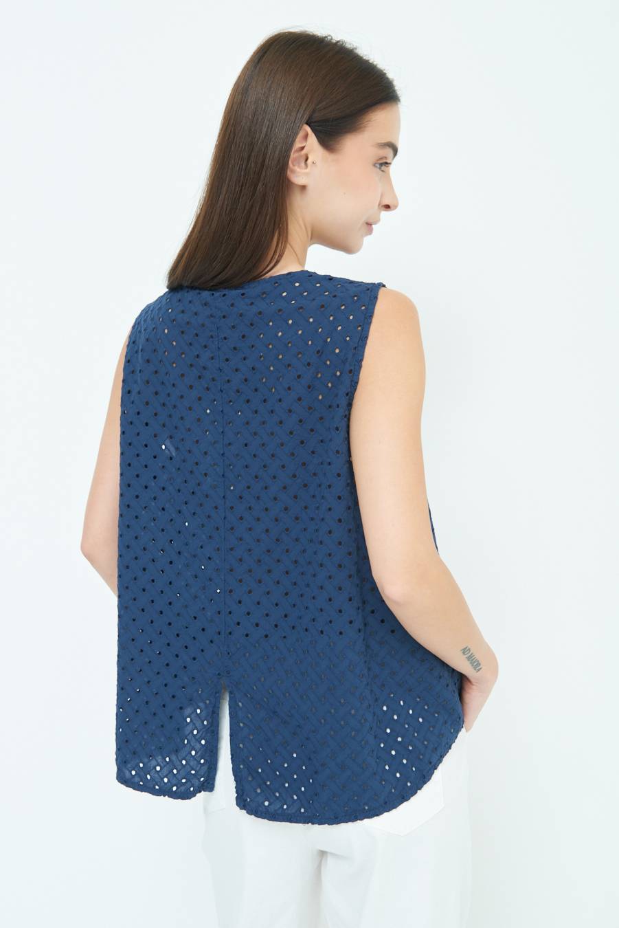 Kikisix TOP SMANICATO SANGALLO BLU Nuova