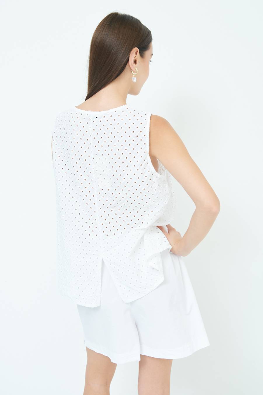 Kikisix TOP SMANICATO SANGALLO BIANCO Moda