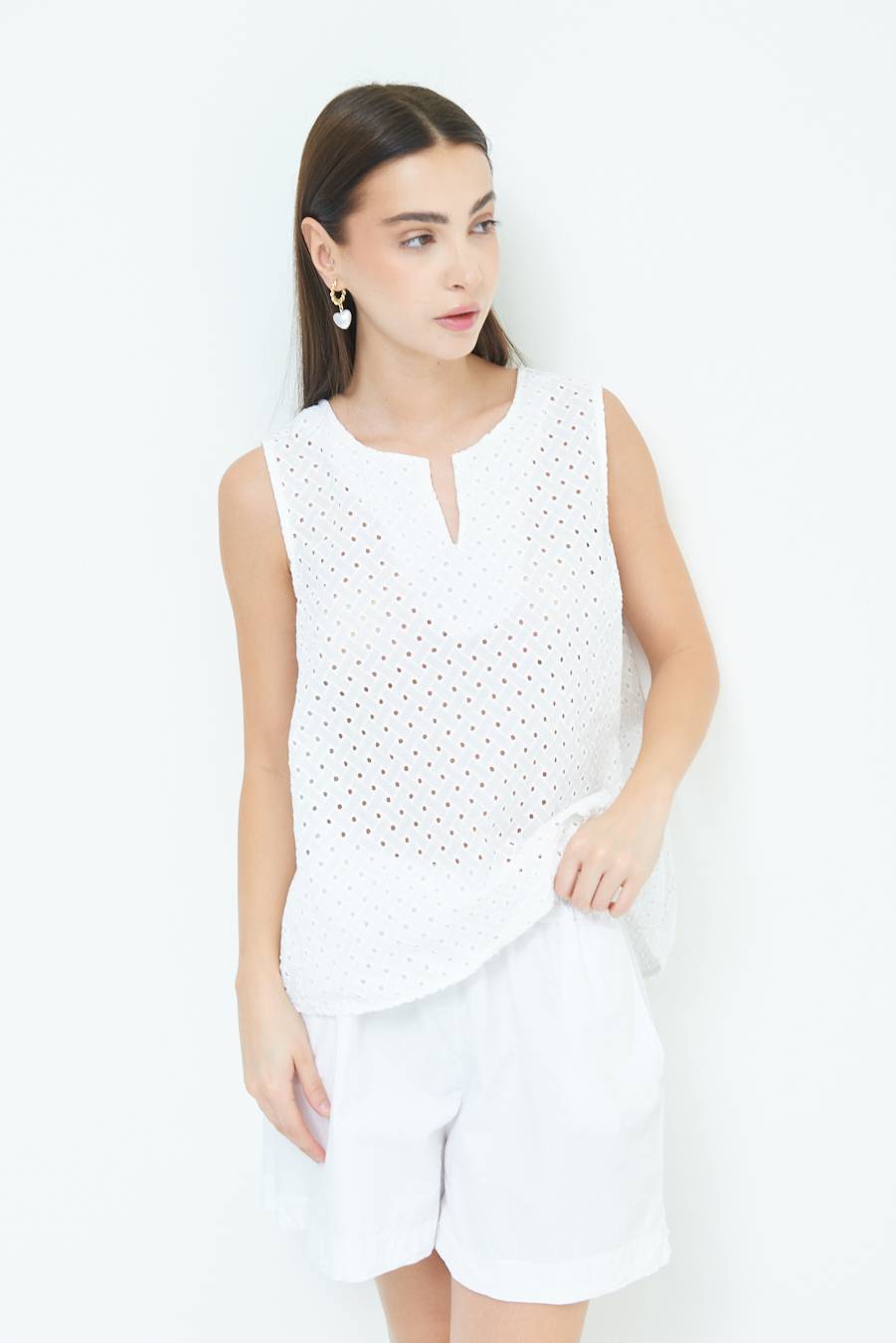 Kikisix TOP SMANICATO SANGALLO BIANCO Moda