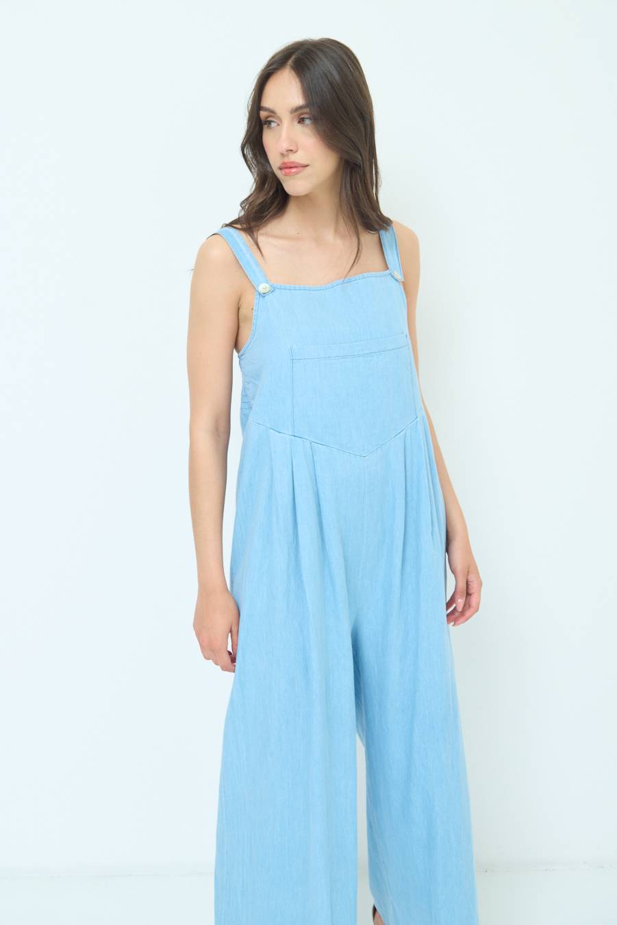 Kikisix SALOPETTE TASCA DAVANTI CHAMBRAY BLU CHIARO Offerta per la Festa della Mamma