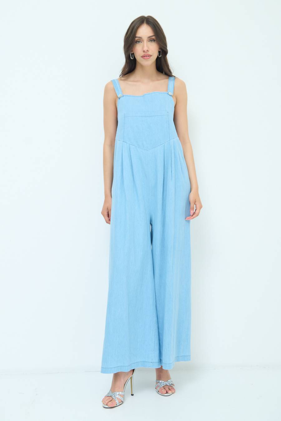 Kikisix SALOPETTE TASCA DAVANTI CHAMBRAY BLU CHIARO Offerta per la Festa della Mamma