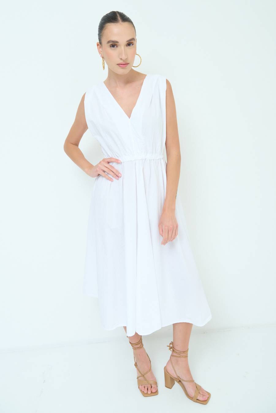Kikisix ABITO MIDI CON ELASTICO BIANCO Smaltimento dello stoccaggio